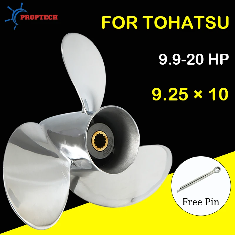 Boat Propeller For Tohatsu 9.9hp 12hp 15hp 18hp 20hp Outboard Screw 9.25x10 Stainless Steel Propeller 3 Blade 14 Spline