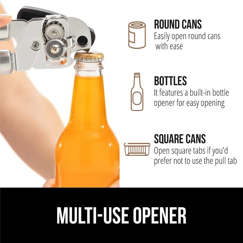 Heavy-Duty Stainless Steel Can Opener - Manual Multi-Purpose Kitchen Tool for Smooth Effortless Opening, Jars & Cans​