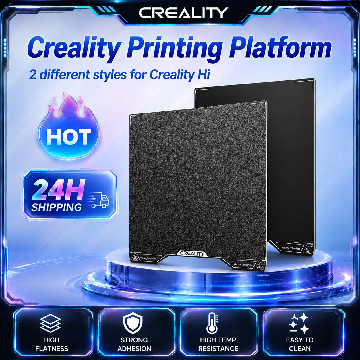 

Creality Hi Epoxy Resin Build Plate High Strength Wear Resistance Flatness Hi Double Sided Black Textured PEI Printing Platform