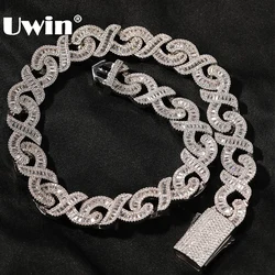 UWIN 15 MM Iced Out Infinity Necklaces for Men AAA CZ Baguettecz Prong Setting Cuban Link Chain Choker Hip Hop Jewelry for Gift