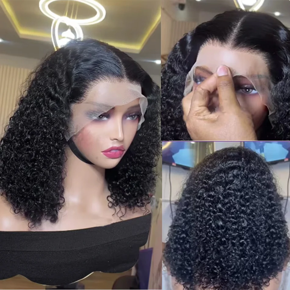 13x4 Lace Front Short Bob Wig Deep Wave 100% Human Hair 4x4 Closure Wig 280% Density 16 Inch Curly Human Hair Bob Wig Pre Plucked With Baby Hair Around For Women