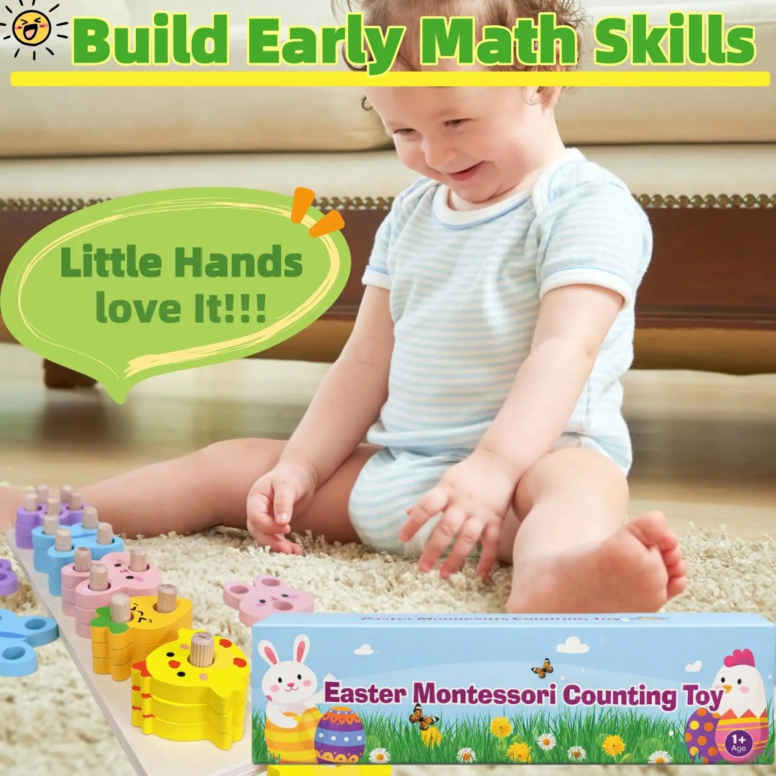 

Развивающие игрушки Монтессори, деревянный набор для счета и складывания для малышей 1-3 лет, отличный подарок в качестве наполнителя для пасхальной корзины