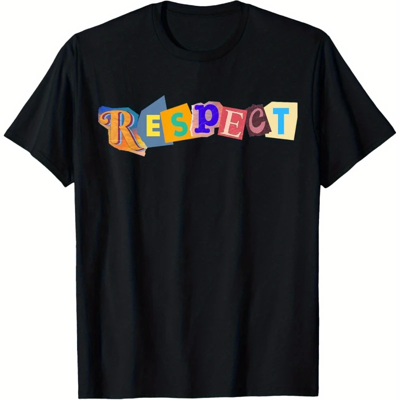 

abric weight and sourced froRespect T-Shirt for Men Vibrant Respect Everyone's Fundamental Belief Print Relaxed Fit Crew Neck Te