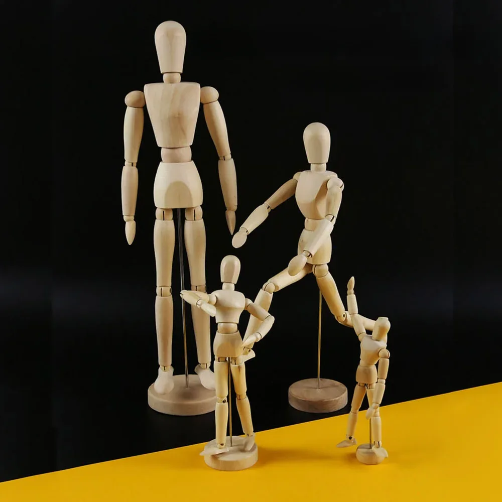 Marionnette de mannequin en bois 4.5/5.5/8/12/16 pouces, avec support, figurine humaine d'artiste, modèle articulé pour le dessin