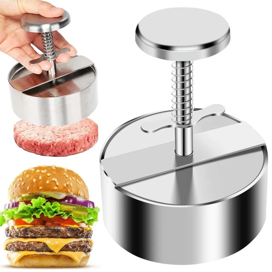 Presse à galettes pour Hamburger, en acier inoxydable 304, antiadhésive, ronde, manuelle, boule de riz, épaisseur ajustée, outils de cuisine pour barbecue, boeuf