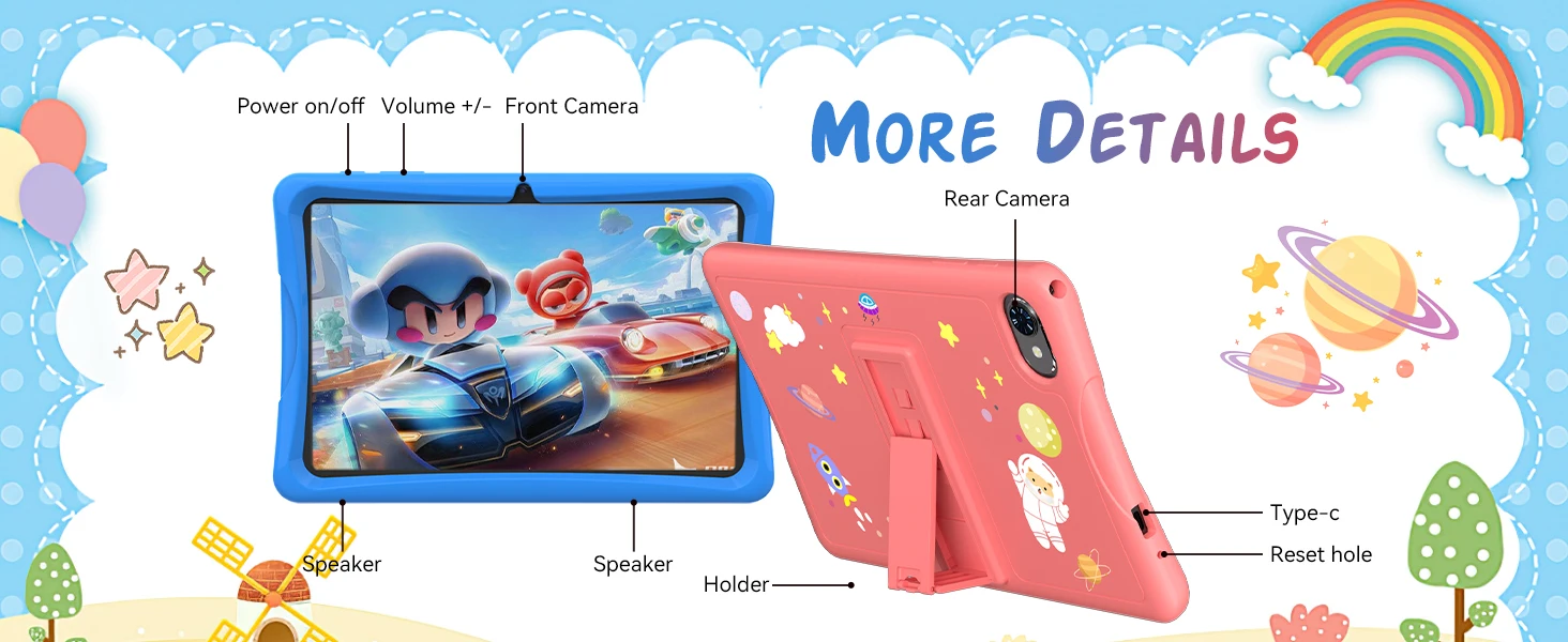 KINGRID K10 Kids Tablet 10'' Android 15 4GB RAM+8GB Expandable 64GB ROM 5G WiFi Widevine L1 5000mAh Kids Tablet PC Tablet Android Parental Control