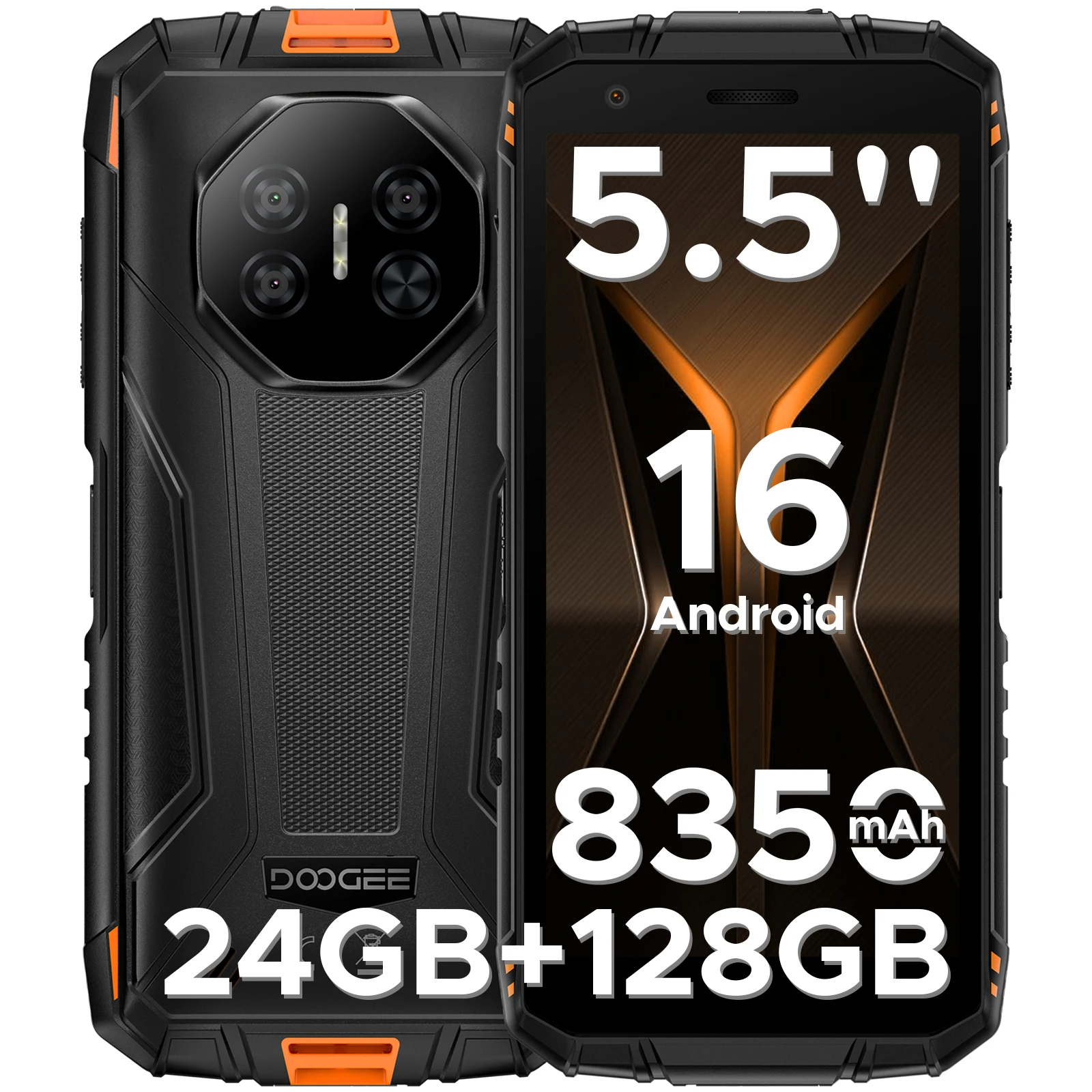DOOGEE Fire 3 Pro Rugged Phone 5.5"HD+ Display 16GB+128GB Android 16 8350mAh Battery Unsioc T7200 IP68 NFC Face ID Smartphone