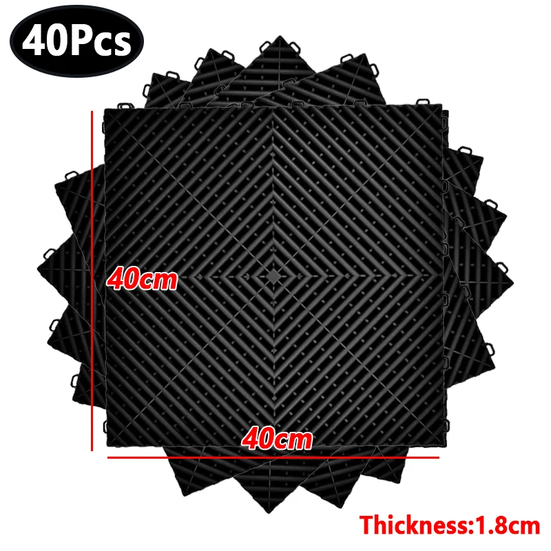40 Stuks Zwart Rood Garage Vloer Set 40*40*1.8 Cm Grijpende Garage Vloerplaten Wasstraat kamer Polypropyleen Splicing Grille Tegel