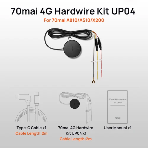 Imagen 2 del producto 70mai 4G Hardwire Kit UP04 para 70mai T800 A810 A510 X800 X200 LTE módulo Control remoto transmisión en vivo alerta instantánea 70mai UP04