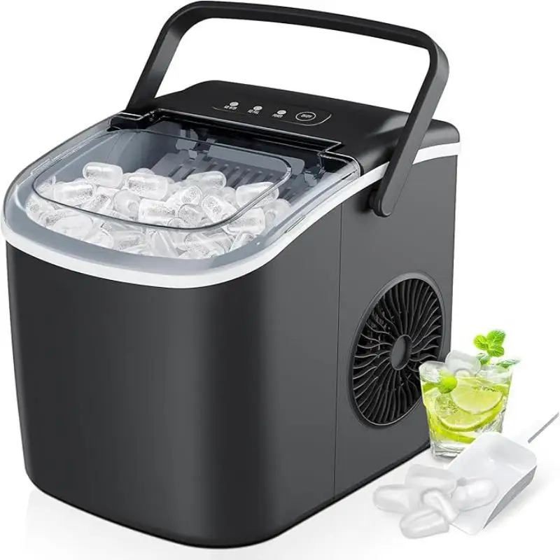 Petite machine à glaçons noire, 9 dés en 6 min, 12kg/24H, autonettoyante et portable pour cuisine/bureau/bar