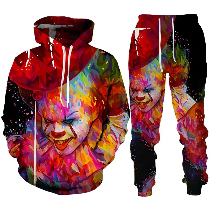 

Men's Sweatshirt Set Autumn Horror Movie Clown 3D Printed Hoodie Set Men's Sweatshirt Sweatpants Fashion Two-piece Set