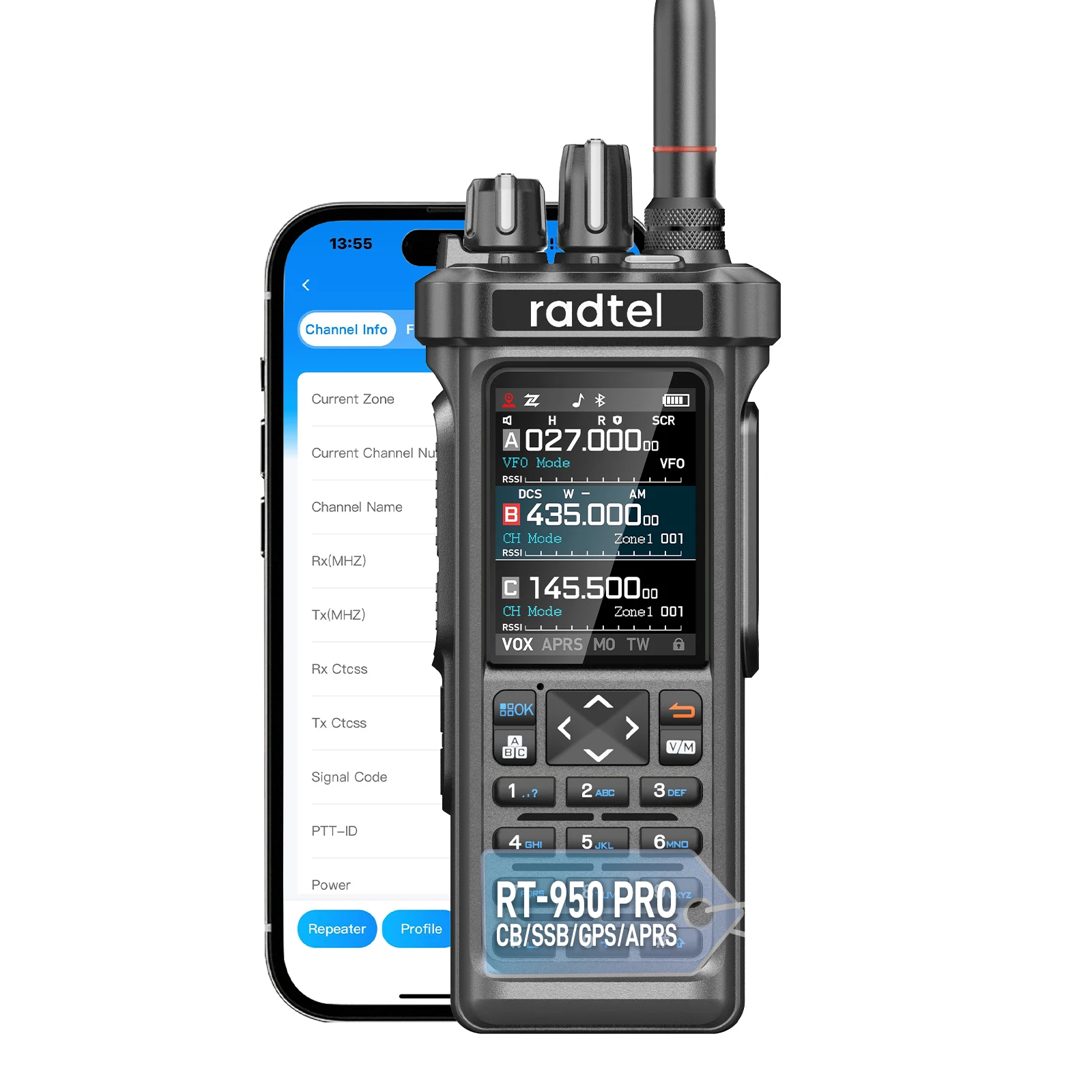 Radtel RT-950 PRO Walkie Talkie AM/FM/CB/LSB/USB/CW Ontvanger met GPS APRS 10W Bluetooth Telefoon Programmering Ham Radio RT-950PRO - afbeelding 2