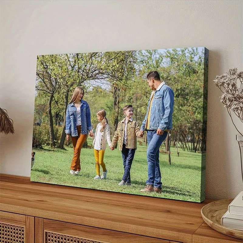 Custom Photo Canvas Printing with Wooden Frame, Printed Family Portrait Wall Art, Suitable for Home Office and Dining Room