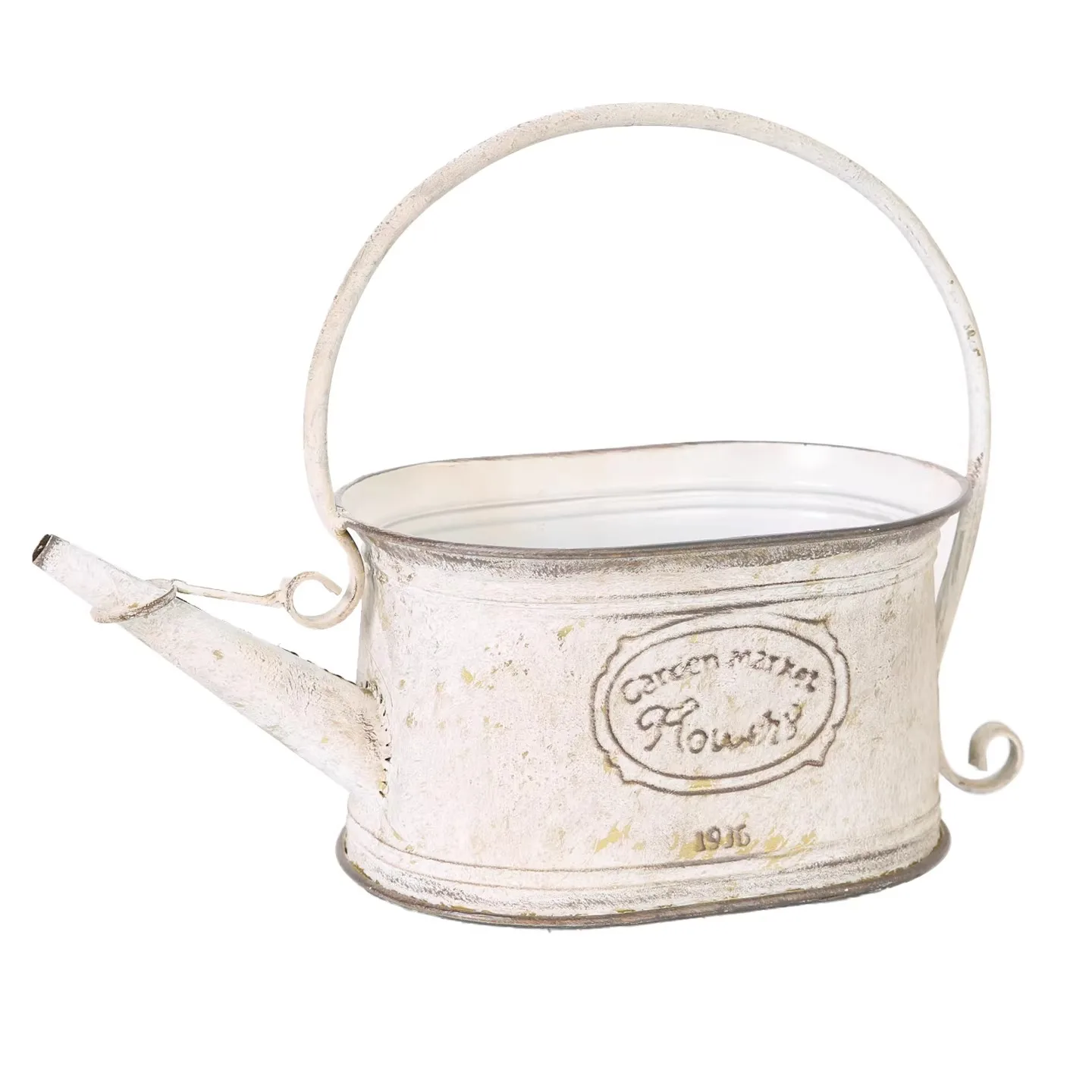 Vintage Metal Watering Can Planter, Rustic Iron Flower Pot, French Garden Balcony Decor