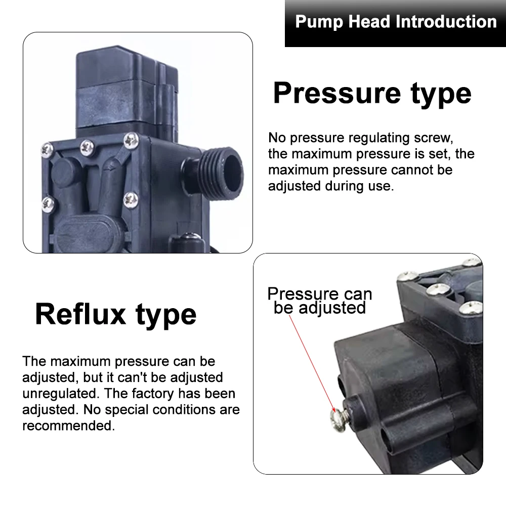 High Pressure Electric Diaphragm Self-priming Pump Sprayer DC Pressure Type Switch Reflux Type Switch 120W 130PSI 10L/Min