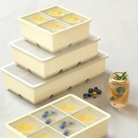 Square Silicone Ice Cube Mold with Lid - Reusable Kitchen Tool for Easy Ice Cubes Storage Dessert Making Mixer Whiskey Kitchen