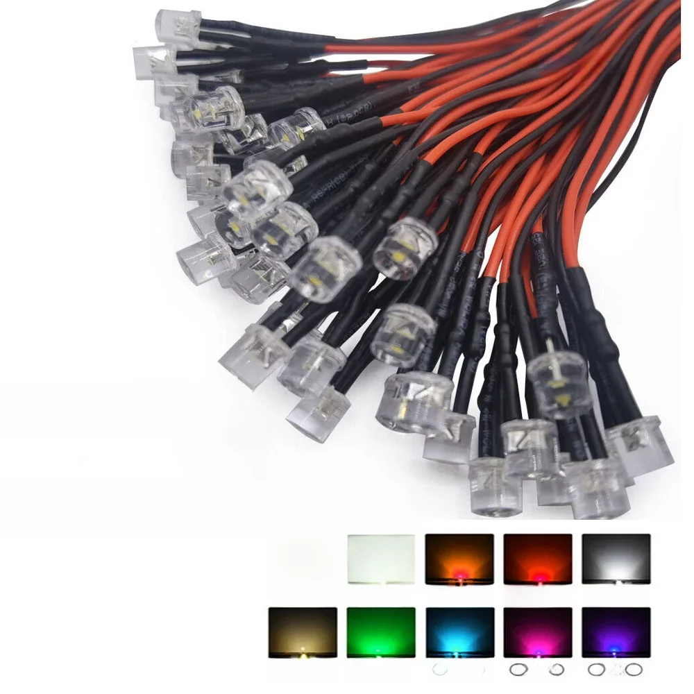 20 sztuk 3mm/5mm 5V 12V 24V LED czerwony RGB wstępnie okablowane woda przezroczyste płaskie diody elektroluminescencyjne LED — zdjęcie 2