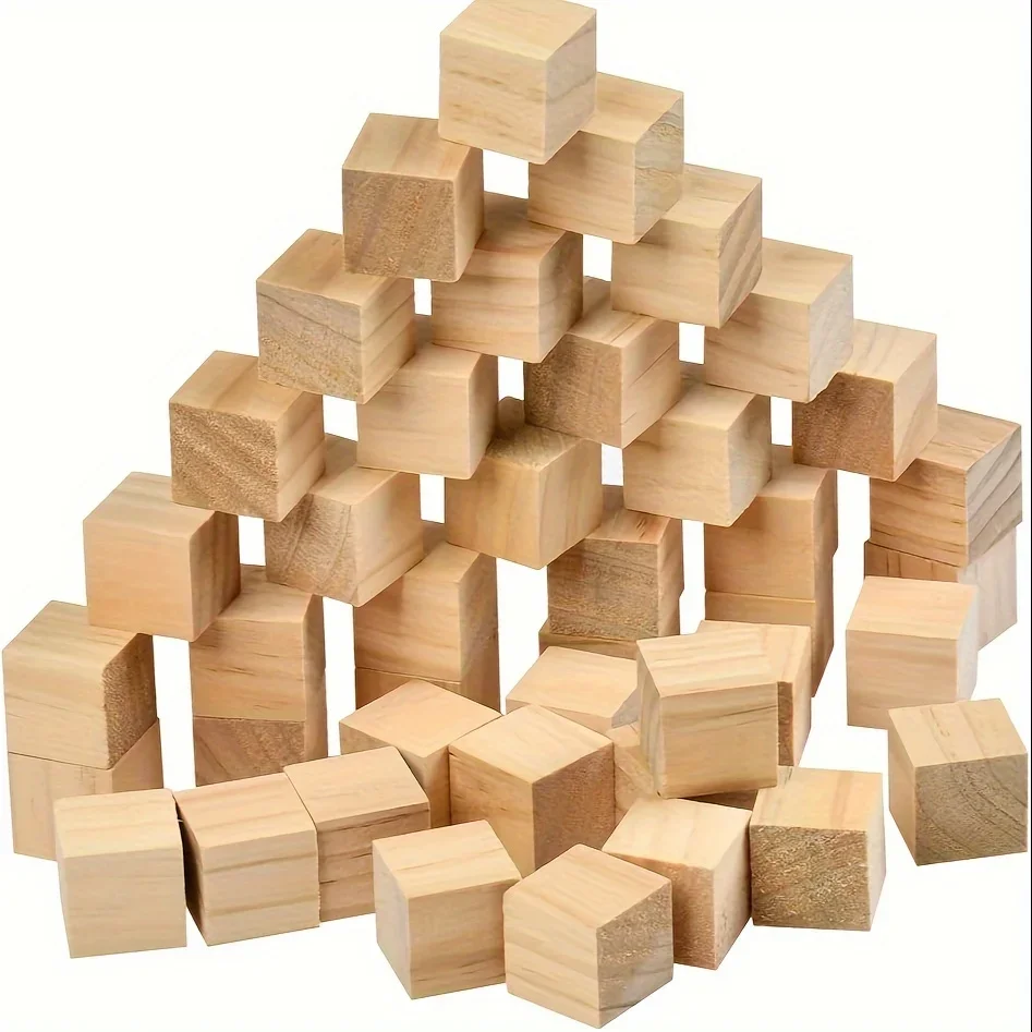 20 szt. 2CM kwadratowy blok drewniany niedokończone drewniane kostki DIY Craft Model materiał — zdjęcie 2