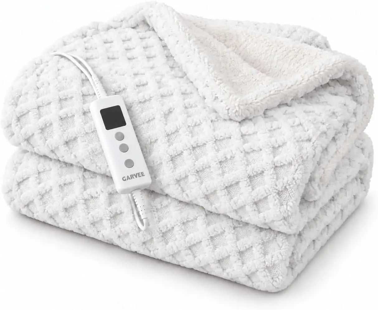 Plaid Jacquard Milk Velvet Electric Heated Blanket, LCD Controller, 50x60 inches, Multi Color