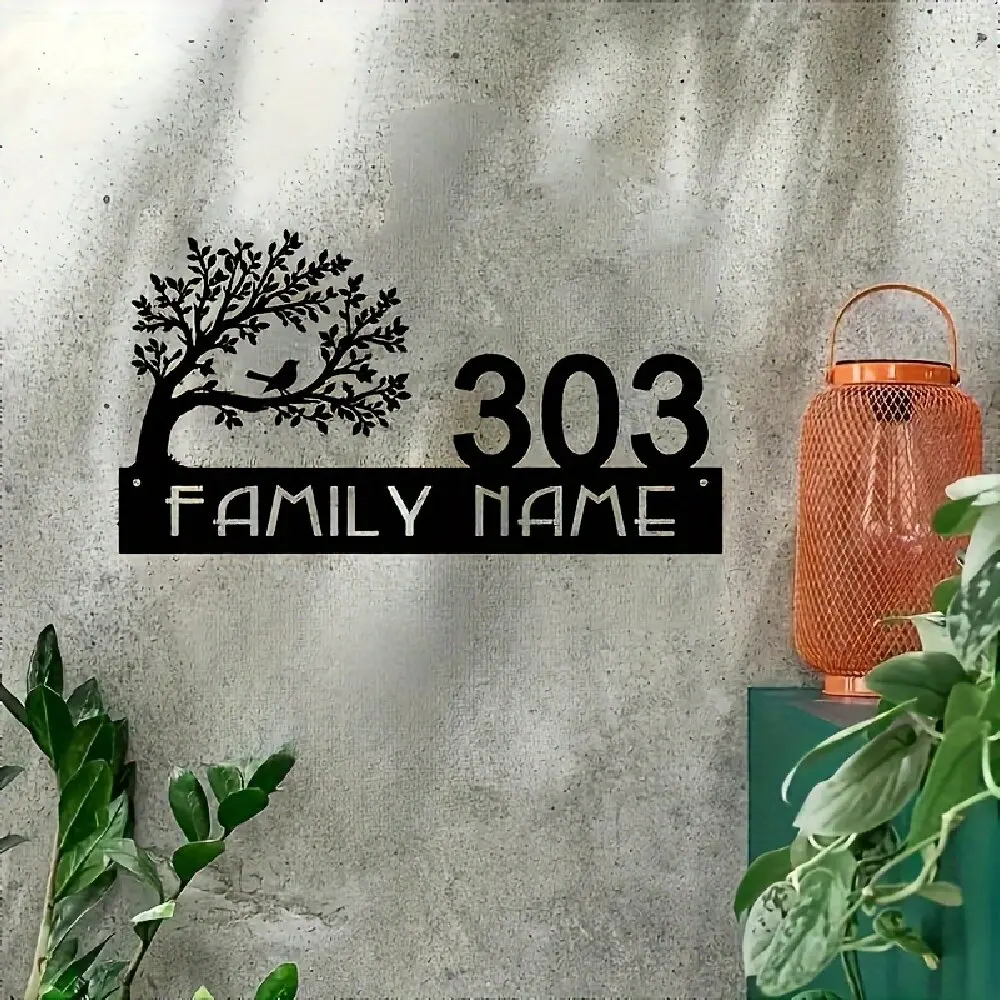 Custom Metal Address Sign with Tree&Bird Design, Perfect for Family Names/House Numbers. Ideal for Porch/Patio/Garden Decoration - view 4