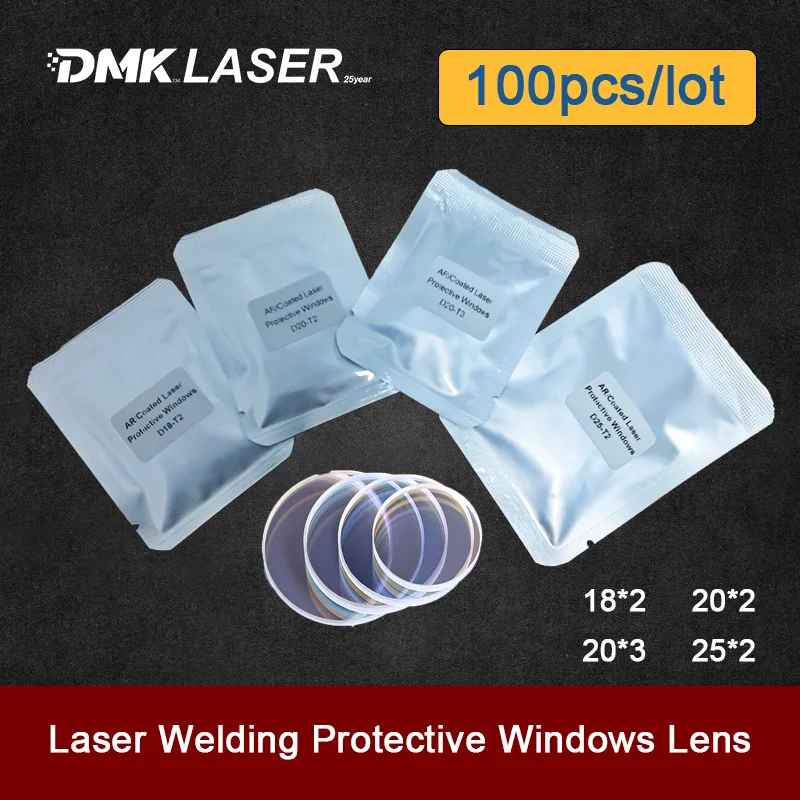 DMK 100PCS 18*2 20*2 20*3 25*2mm Fiber Laser Welding Protective Windows Optical Lens For SUP Relfar QILIN BW101-GS WSX Welder