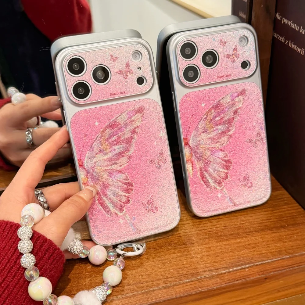 

Fashion luxurious cute pink butterfly phone case for iPhone 17 16 ProMax14 15pro protective case new shockproof protective case
