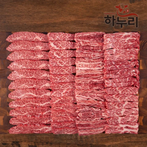 [하누리] 100% 한우 1++ 소한마리 모듬구이 400g (갈비살+앞치마살+업진안살+삼각살) 시즈닝+올리브오일 무료증정