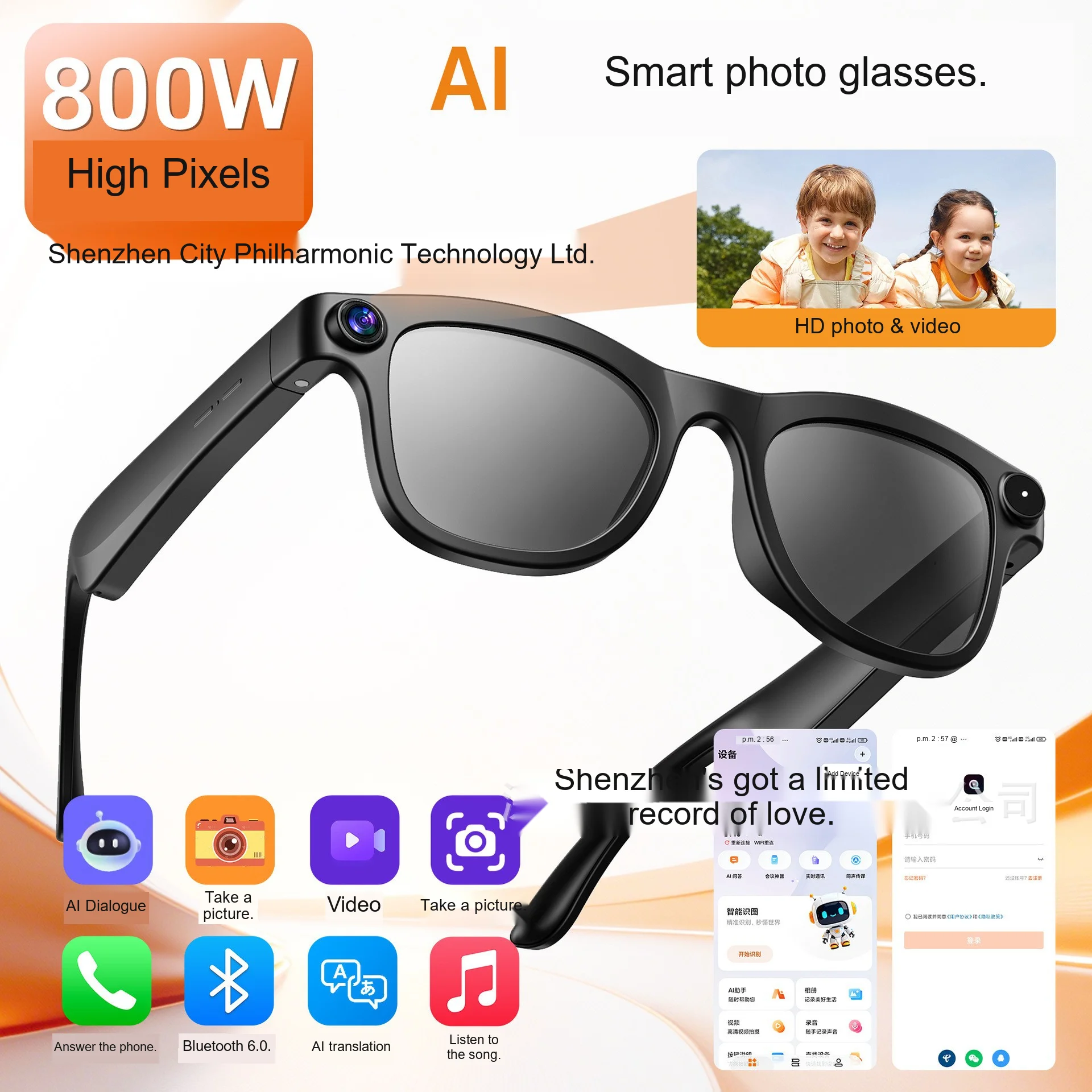 AI Camera Smart Glasses, 720P First-Person Capture, Bluetooth 6.0 Calls and Music, AI Translation and Magnetic Charging