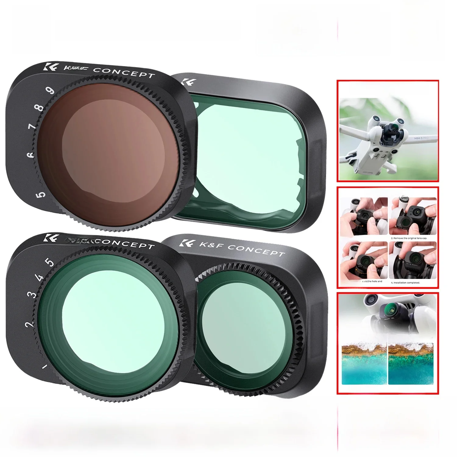Filtr do drona K&F CONCEPT do DJI Mini 3 Pro & Mini 3 UV/CPL/ND2-ND32/ND32-ND512, filtr optyczny ze szkła z powłoką zmieniającą się pod wpływem światła. — zdjęcie 2