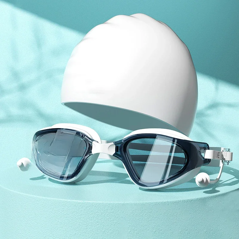 Lunettes de natation HD pour adultes, ensemble de lunettes anti-buée, étanche, en silicone, avec bouchons d'oreille, anti-UV