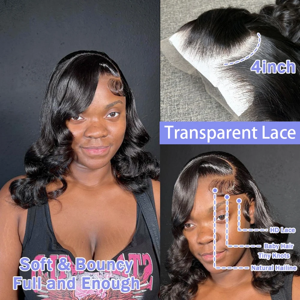 ناتورا البرازيلي عذراء الشعر قبل قطعها أسود شفاف الدانتيل الجبهة الباروكات قصيرة بوب الجسم موجة شعر مستعار 13x4 الدانتيل أمامي الإنسان هاي