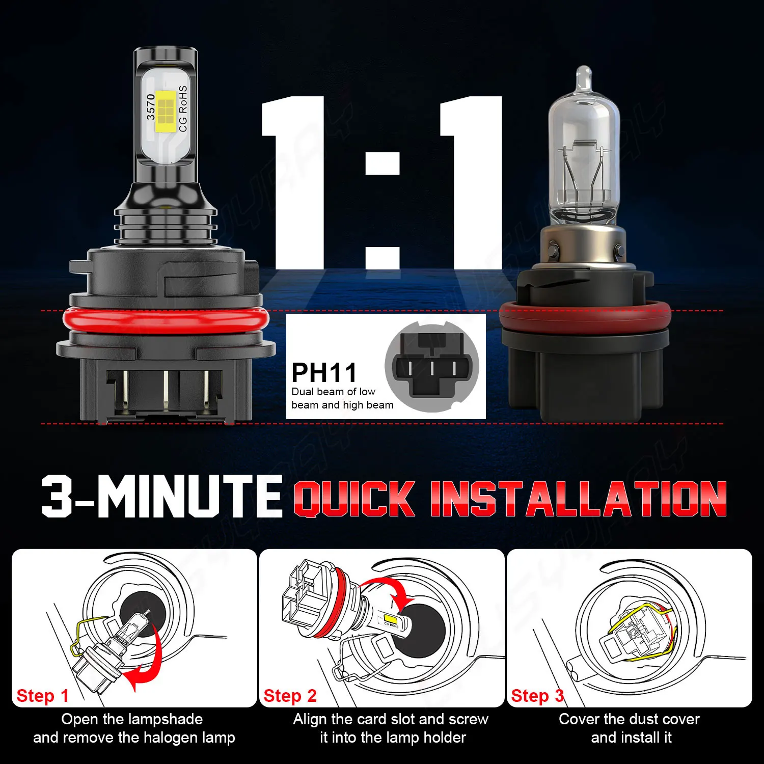 2Pcs PH11 9014 LED Bulbs 12-18V Hi/Lo Beam Motorcycle Headlight Driving Lights DRL Side Marker Light Fit Scooter ATV For Toyota