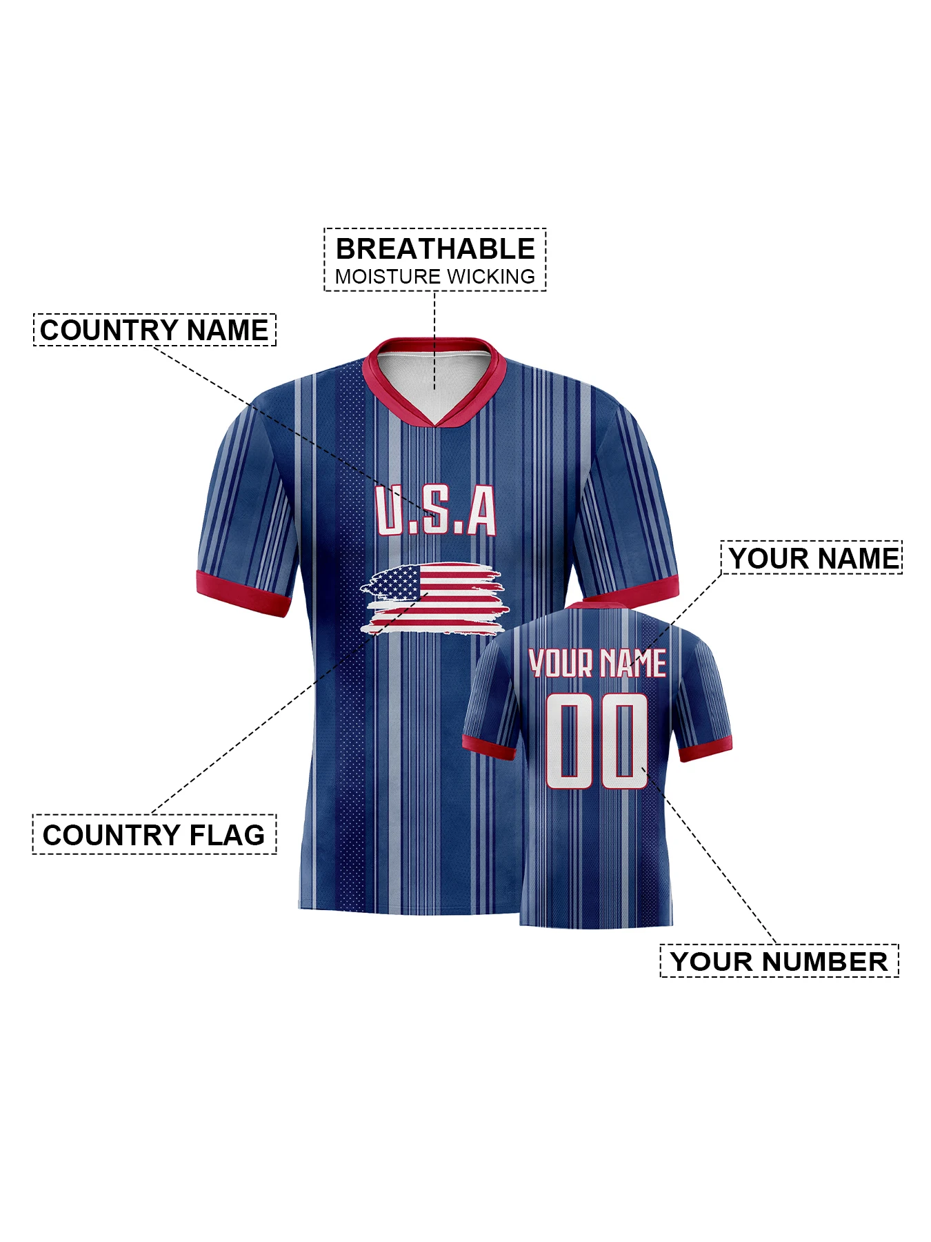 Custom USA Soccer Jersey Personalized Football Shirt with Printed Name Number Soccer Team Jerseys for Women Men Kids