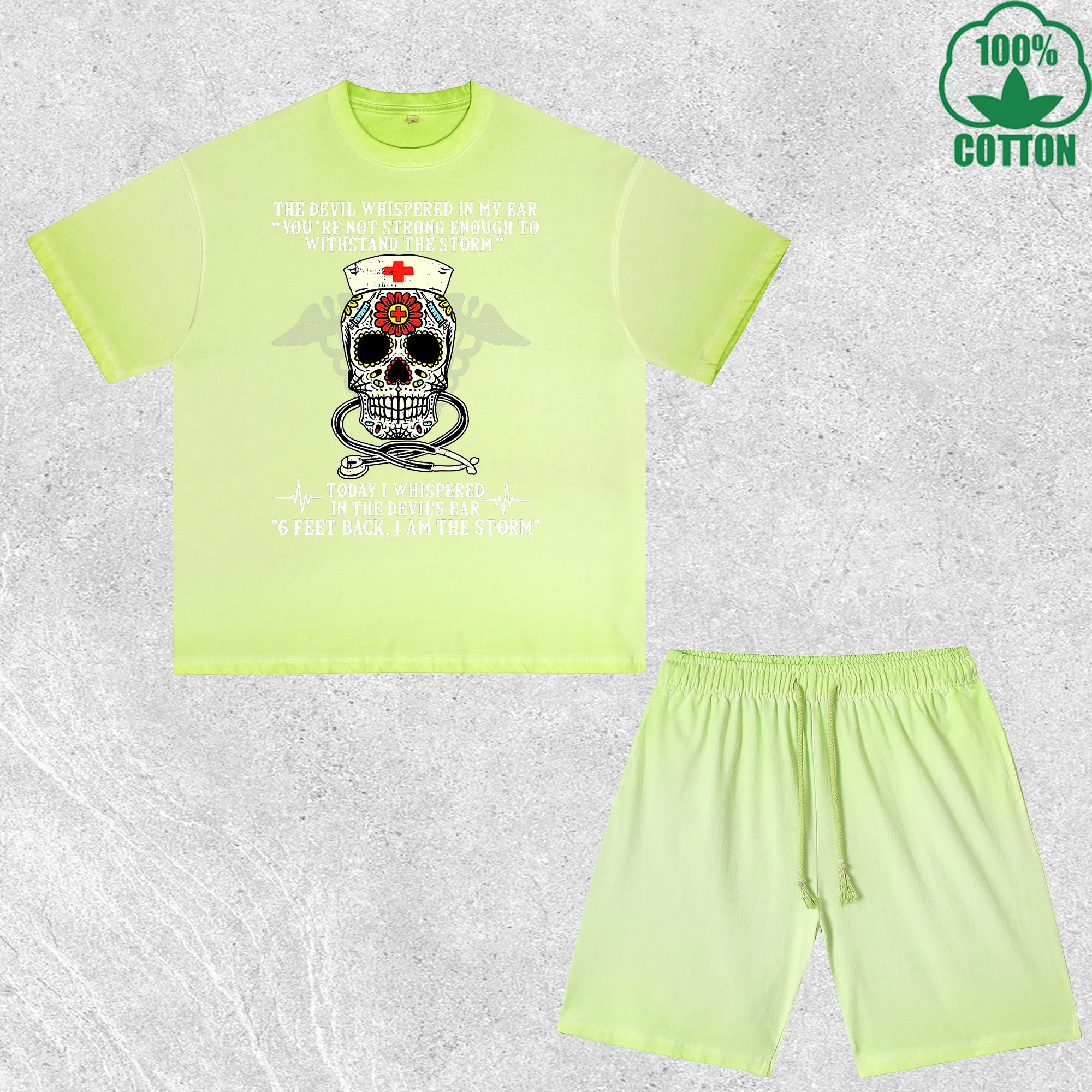 

Skeleton Doctor Printed Dirty Wash T-Shirt Shorts Set Multicolor Combo Loose Trendy Fashionable 100%Cotton Short Value Pack