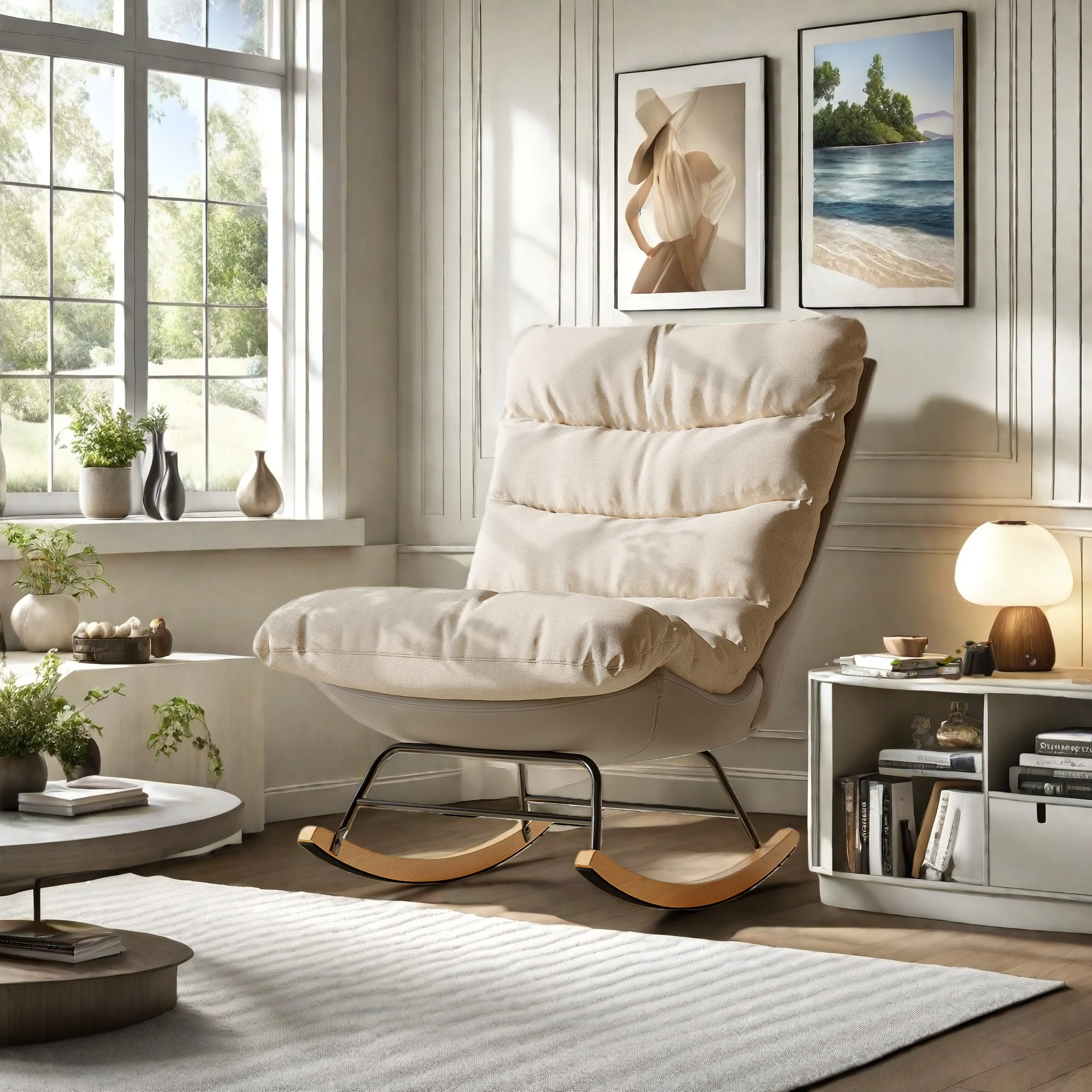 Silla Mecedora Moderna Superaly con Respaldo Ajustable, Silla Relajante para Sala de Estar, Silla de Descanso