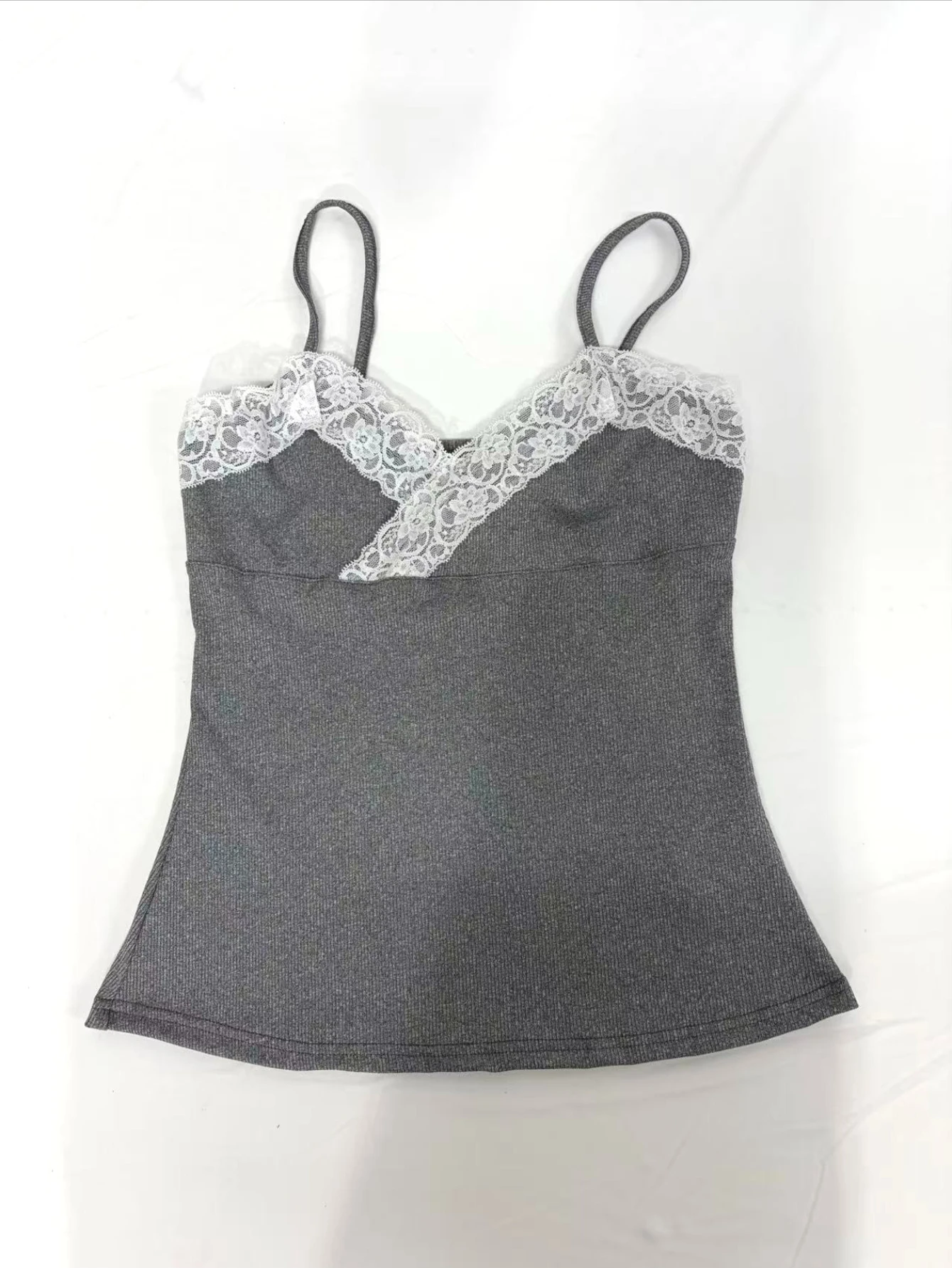 Damen Sommer Mode Lässiges Spitzenbesetztes V-Ausschnitt Crop Top Y2K Sexy Camis Strand Ärmelloses Shirt 2000er Jahre Camisole Kleidung – Detail 5