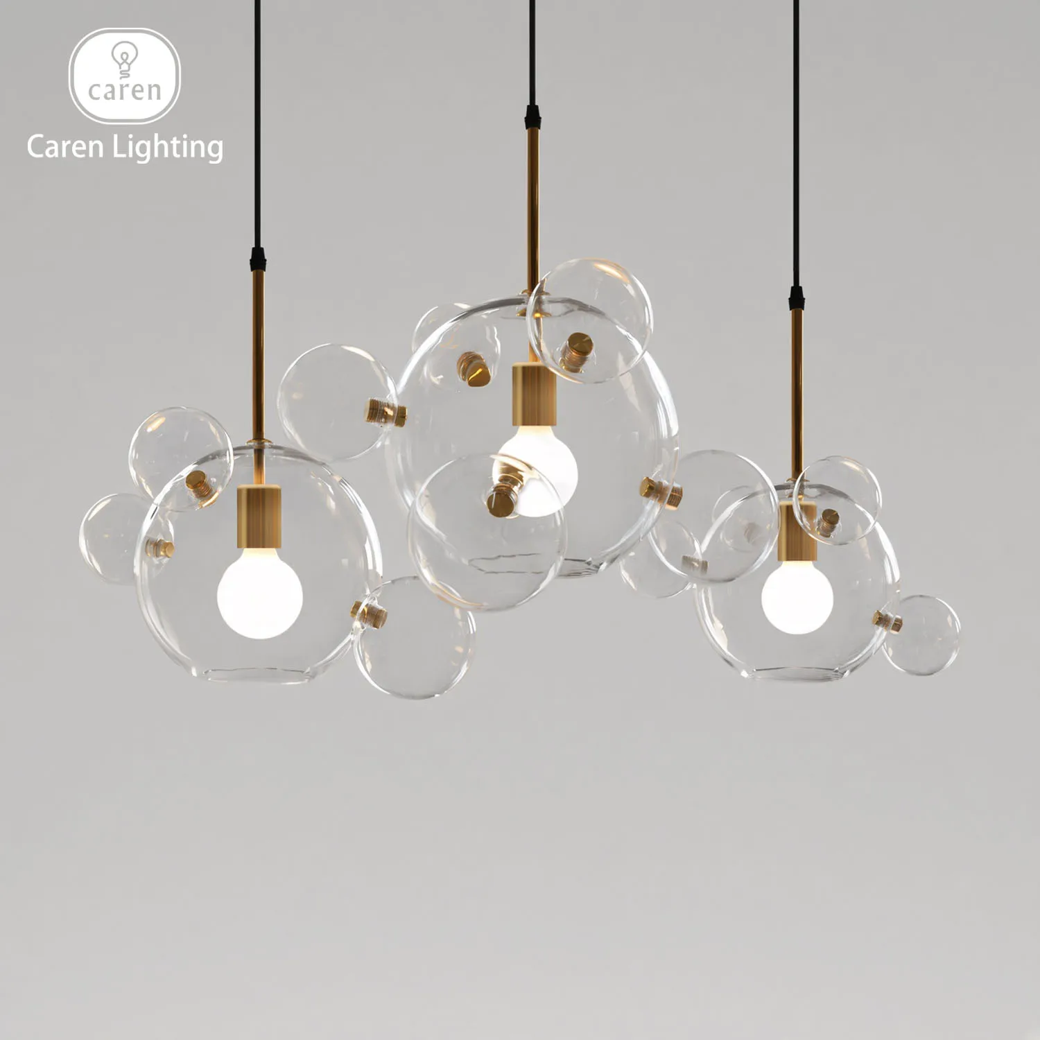 Italy Modern Floating Bubble Glass Pendant Light Brass Accents Creative Hand-Blown Sphere Chandelier Nordic Style Lamp Dining