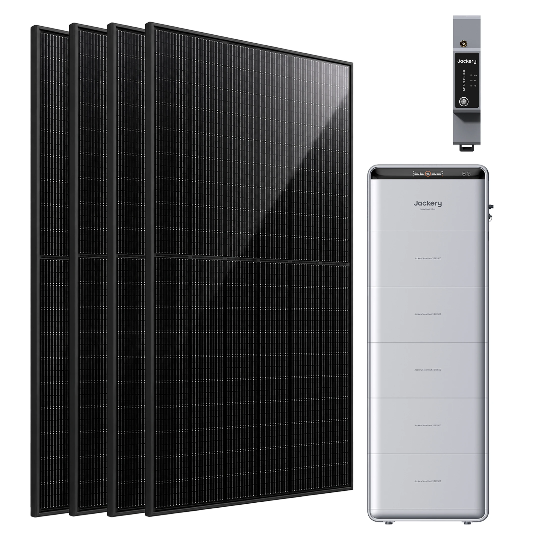 Jackery SolarVault 3 Pro Balkonkraftwerk mit Speicher mit 5 BP2500，4x500W Bifazial Full Black Solarmodule, mit Smart Meter