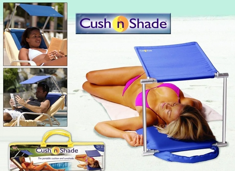 Cush N Shade Outdoor Portable Beach Chair With Canopy Beach Umbrella Included Soft Pillow Lounge, Sunbed Preventing From Sun