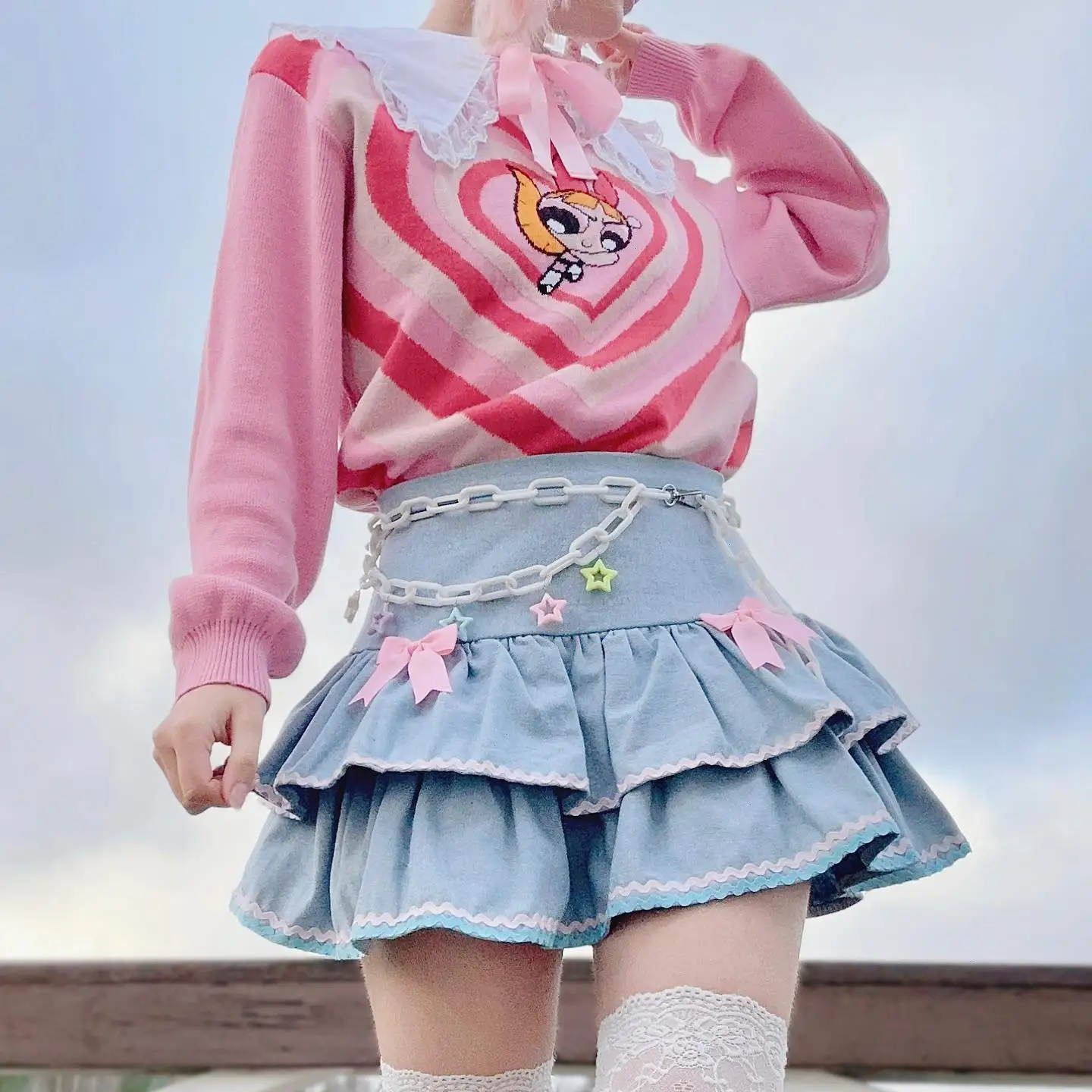 INSMIRCOGIRL Hot Girl Cute Y2K Fashion Miniskirt 2022 Summer New Double Cake Tutu Skirt High Waist Patch Denim Mini Skirt