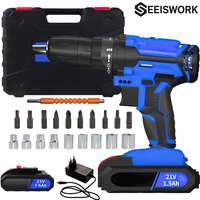 SEEISWORK 21V Cordless Drill Driver Set 25+1 Torque Electric Screwdriver Kit for DIY Drilling Walls & LED Light