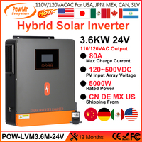 PowMr 3.6KW Hybrid Solar Inverter 24V to 110/120VAC Dual AC Output Pure Sine Wave With MPPT 120A Controller Max Solar Panel 500V