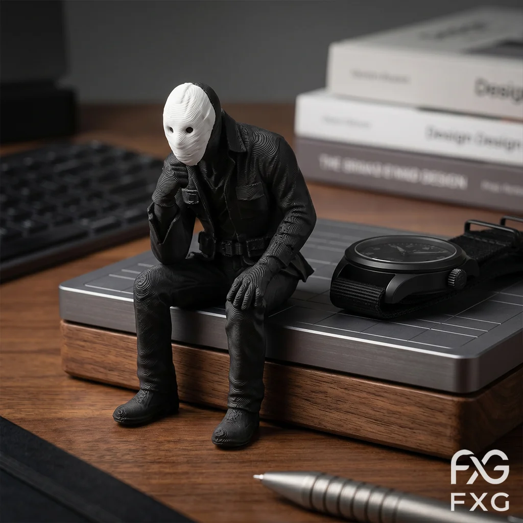 Tactical Outfit Mask Sitting Contemplative Figure Sculpture, Desk Decor, Gift for Gamers, Boyfriend Gift Idea, Christmas Gift, H