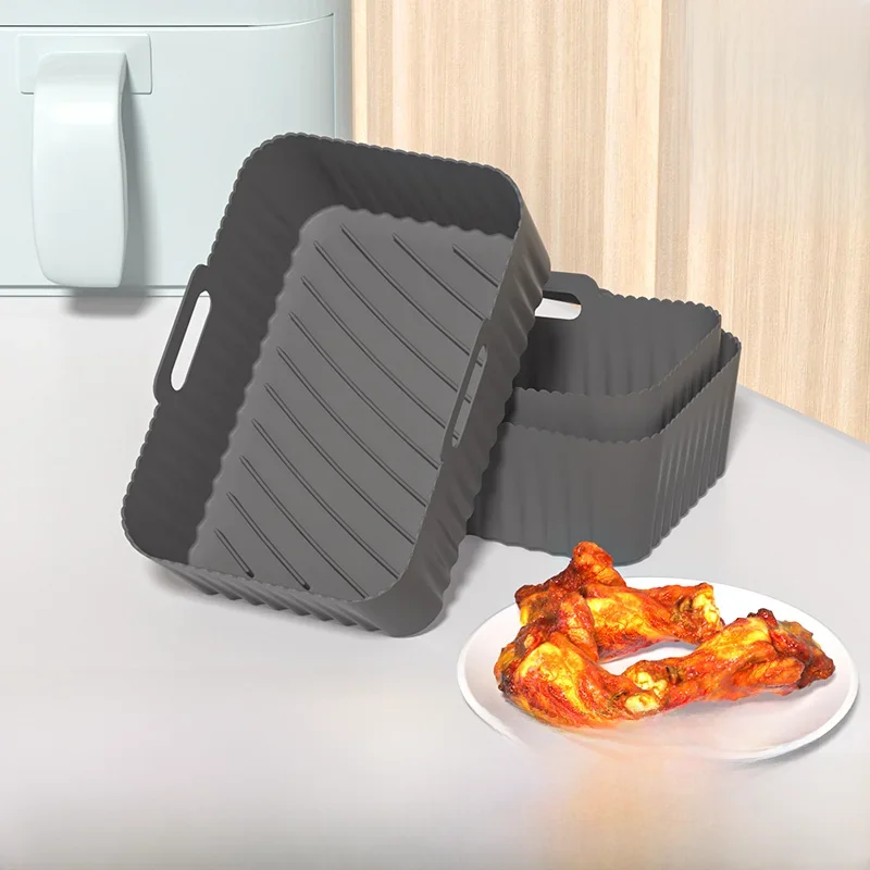 Plateau de panier de friteuse à air rectangulaire en Silicone de 24CM, antiadhésif, réutilisable, doublures de Pot de friteuse à Air, four à micro-ondes, accessoires de cuisine