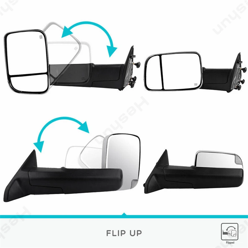 Towing Mirrors For Dodge RAM 1500 2009-2018 2500 3500 2010- 2018 Pair Extendable Fold Power Heated Turn Signal Light Side Mirror