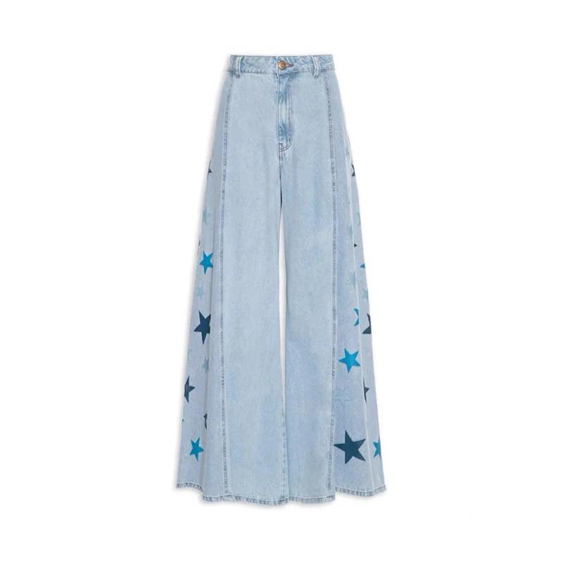 

Women's Y2k Casual Blue Star Print Chic Jeans 2000s Aesthetic Design Loose High Waist American Wide-Leg Pants Floor Trousers