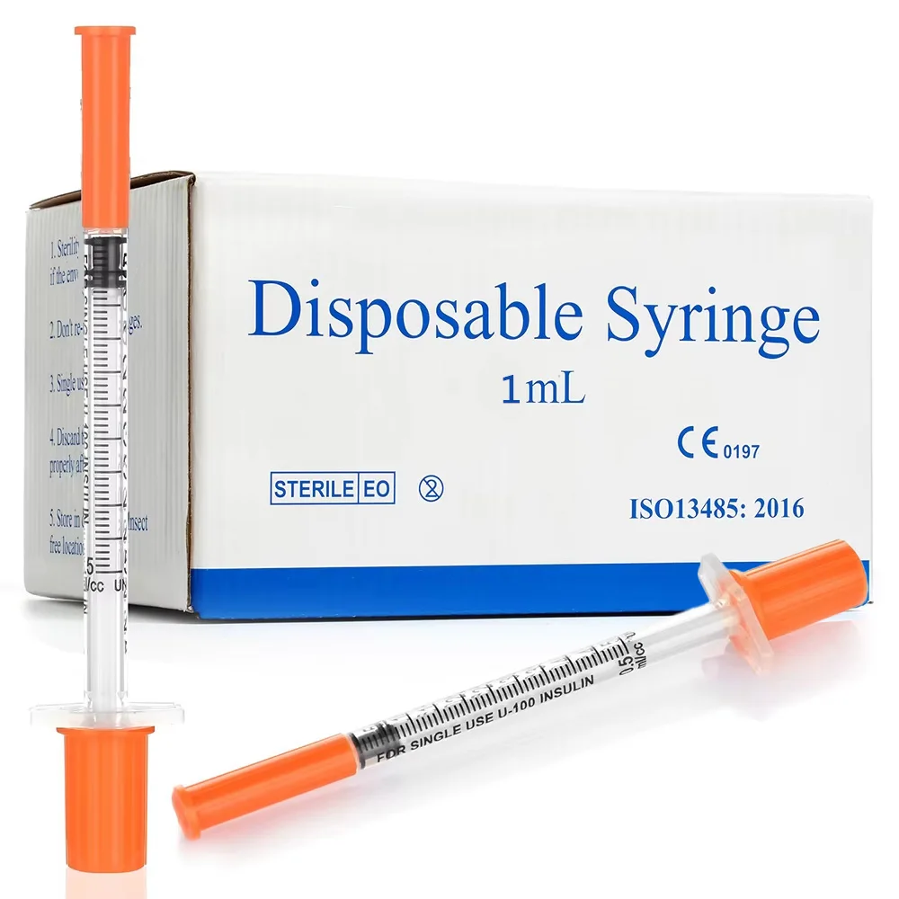 

100pcs/box 1ml 30G*8mm Disposable Plastic Veterinary Syringe Orange Cap Sterile Insulin Syringe With Needles For Pet Farm Animal