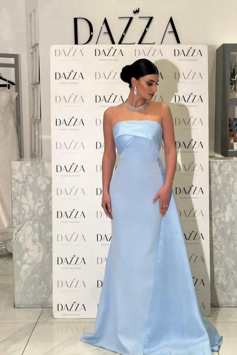 Jessica Sky Blue Evening Dresses Mermaid Off Shoulder Prom Dresses Satin Skirt Elegant Ladies فساتين سهرة Customized