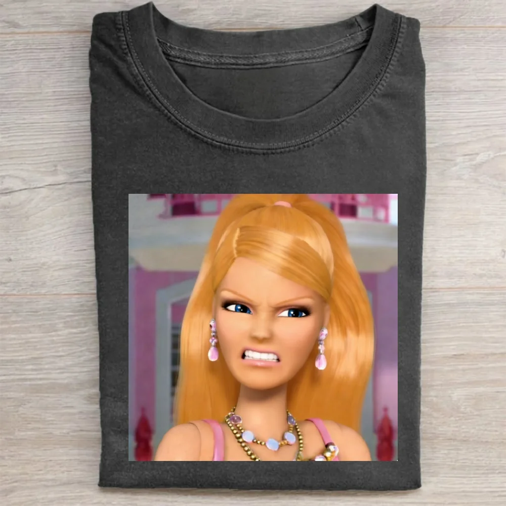 Moda boneca padrão t camisa solta unisex casual t confortável estilo de rua vestuário tendência amante uso diário concerto outfit presente