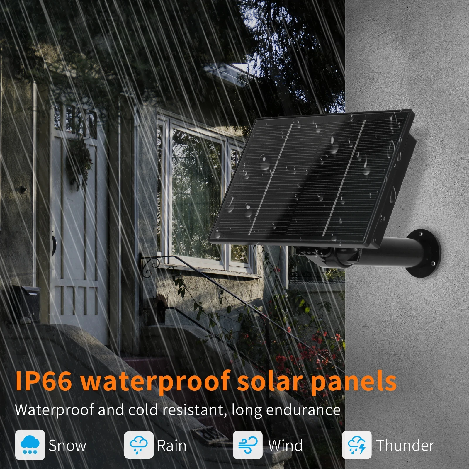 Painel solar impermeável ao ar livre, bateria embutida, 2m de cabo carregado, USB, Tpye C, alimentado por segurança, Wi-Fi, câmera, DC 5V, 6V, 4W,